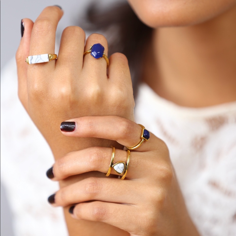‼️LAST ONE ‼️Gold Blue Marble Ring Stack 4 Pieces - Picture 2 of 5